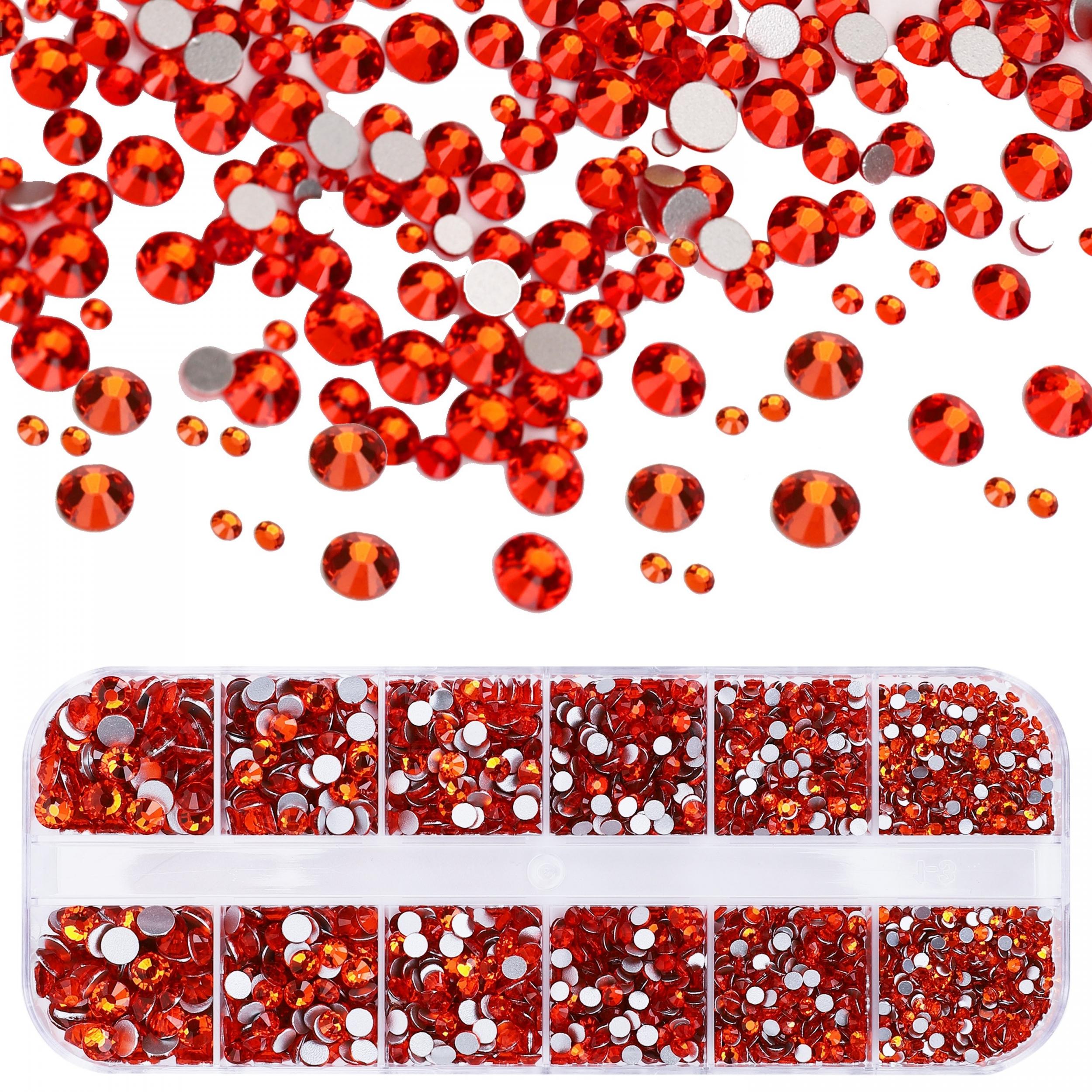 2600pcs Orange Red Flat Back Rhinestone Round Crystal Nail Gems